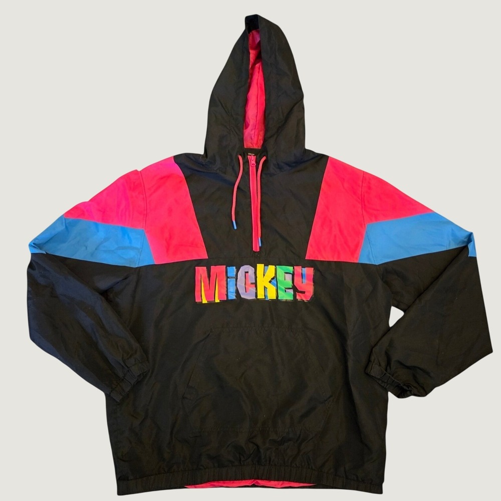 Disney Mickey Mouse Windbreaker Mens XL Retro 90s Colorblock Graphic Pullover